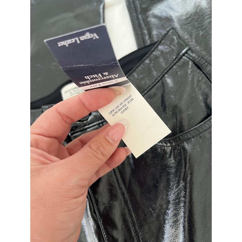 Abercrombie & Fitch 90's Straight Ultra High Rise Vegan Leather Pants Blue Shiny - Picture 5 of 9